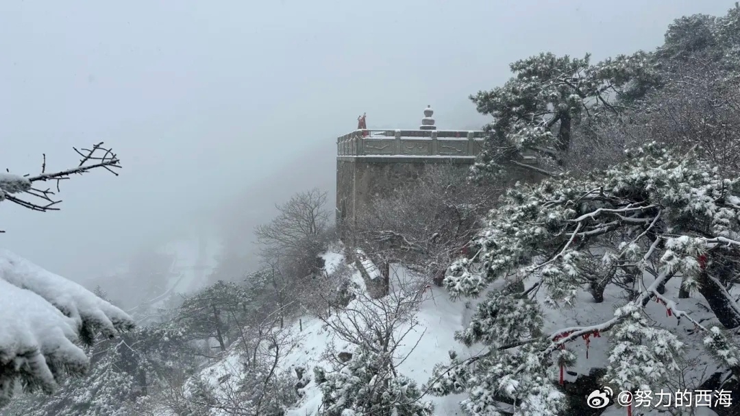 泰山下暴雪了,泰山今晨遭遇大雪袭击